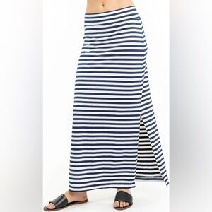 HARD TAIL White Navy Breton Stripe Nautical Maxi Skirt size Large